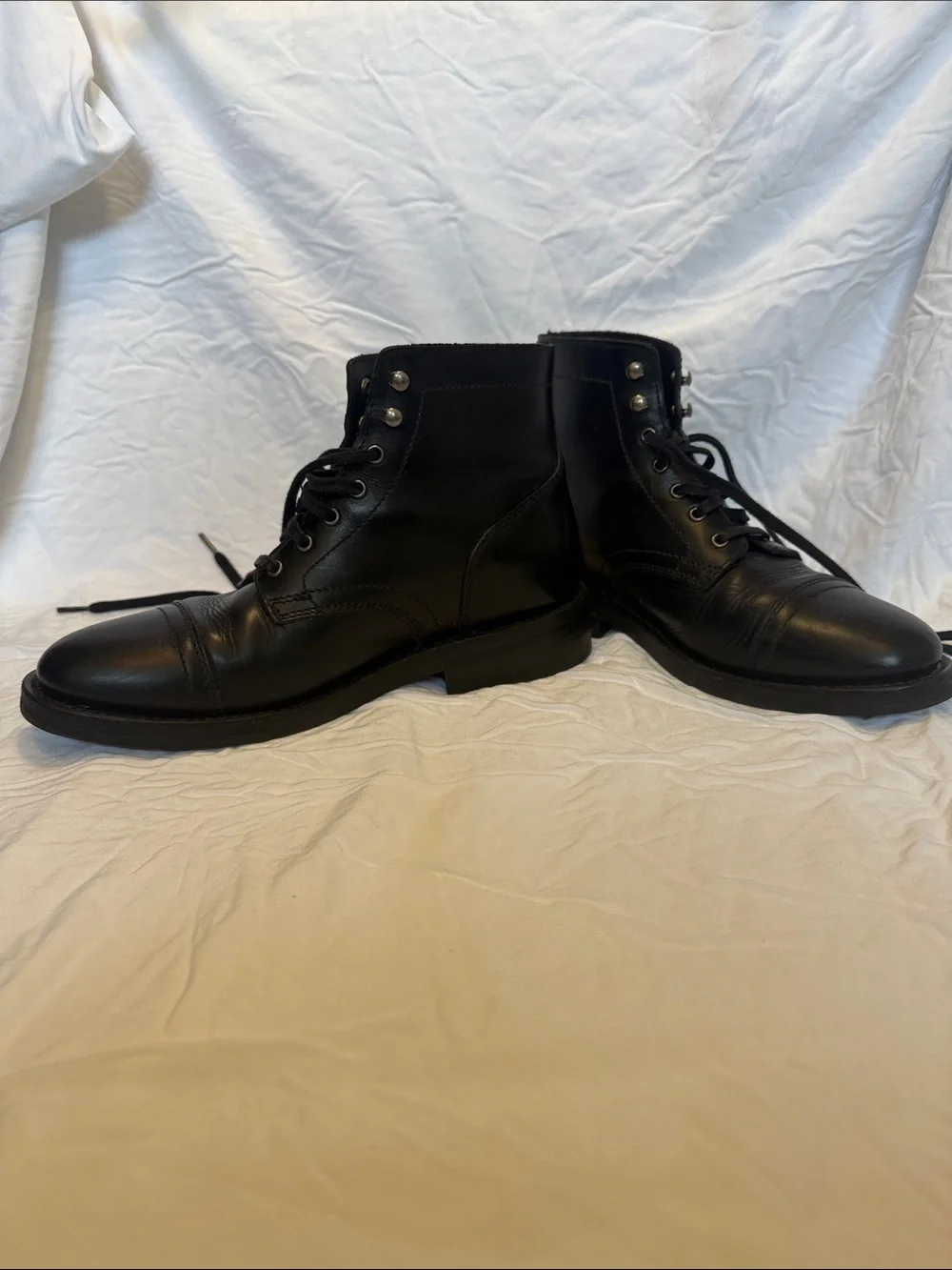 Thursday Boot Company Black Leather Lace-Up Cap-Toe Boots